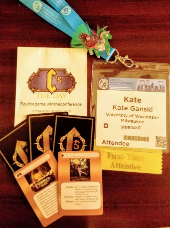 Conference badge, C's the day booklet, trading cards and sparkle pony